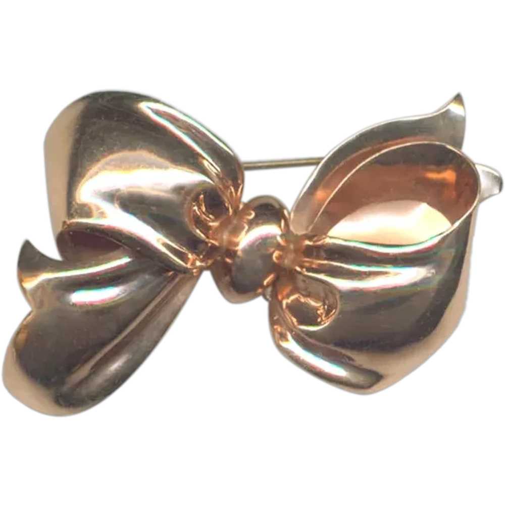 Large Signed MONET Vermeil Sterling Silver BOW Pin - image 1