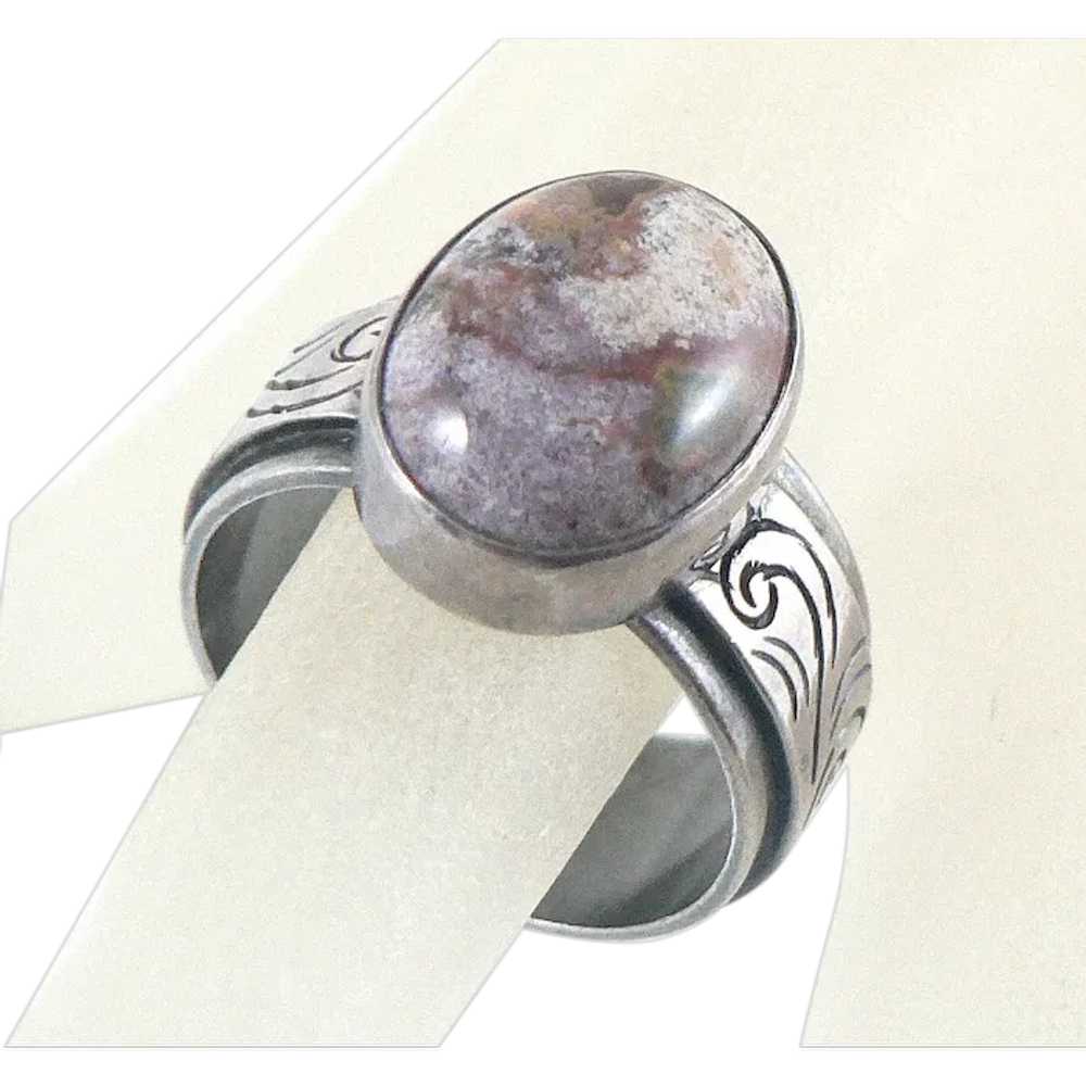 Oval Agate Sterling Silver Ring - image 1