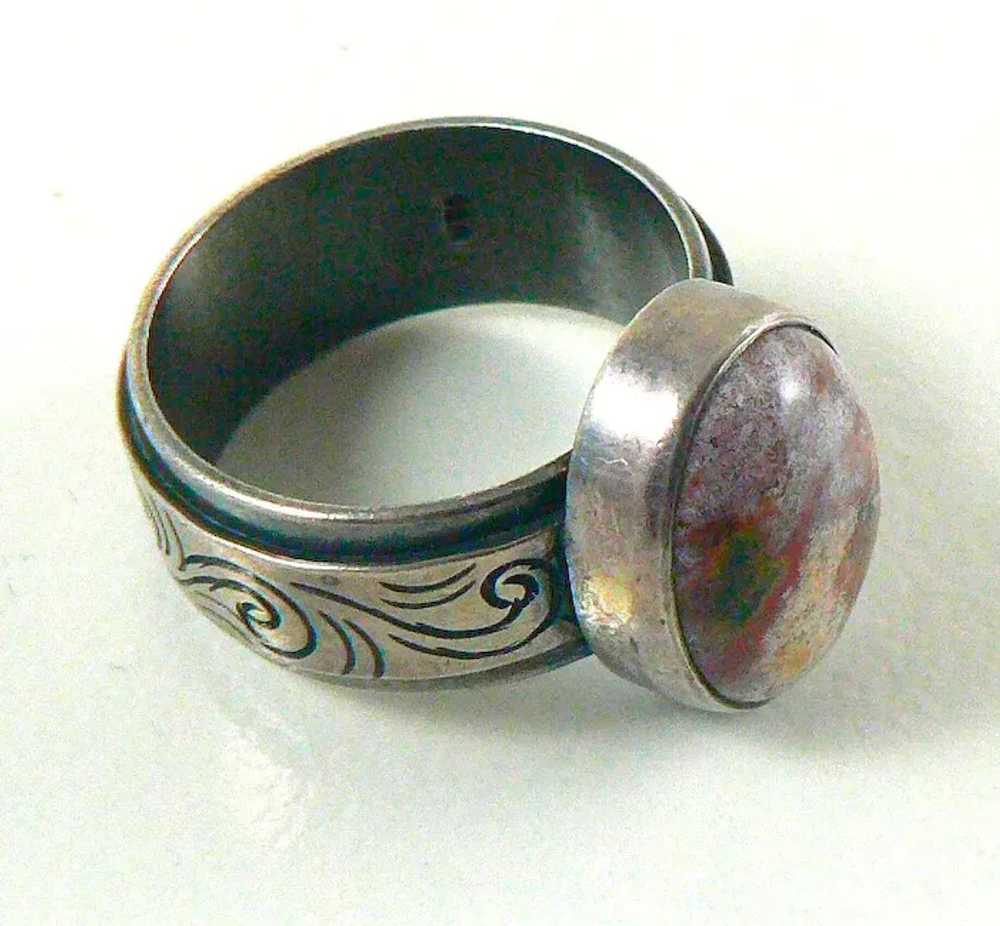 Oval Agate Sterling Silver Ring - image 6