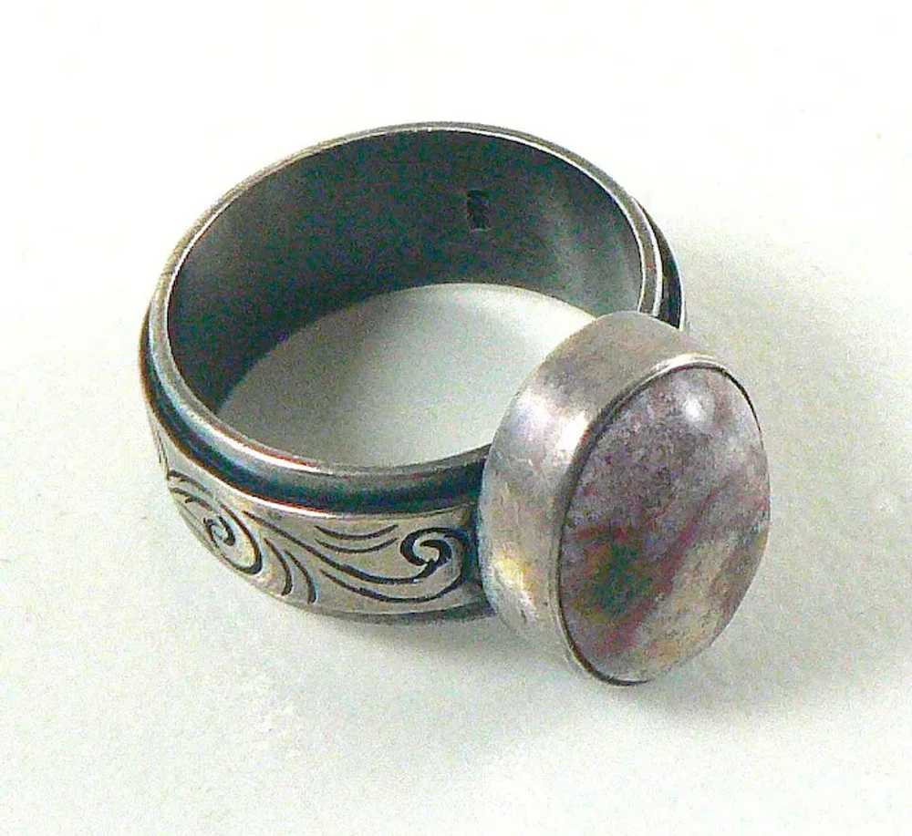 Oval Agate Sterling Silver Ring - image 8