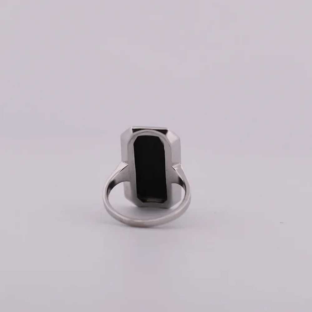 Art Deco Black Onyx Bezel Set 14K White Gold Shie… - image 2