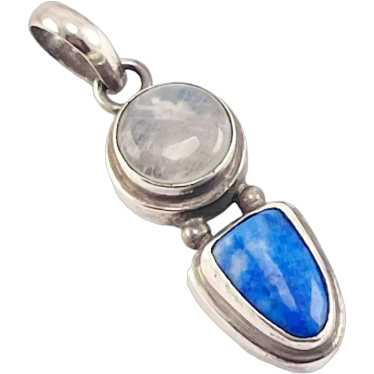 Moonstone and Lapis Natural Stone Pendant 1.5 inc… - image 1