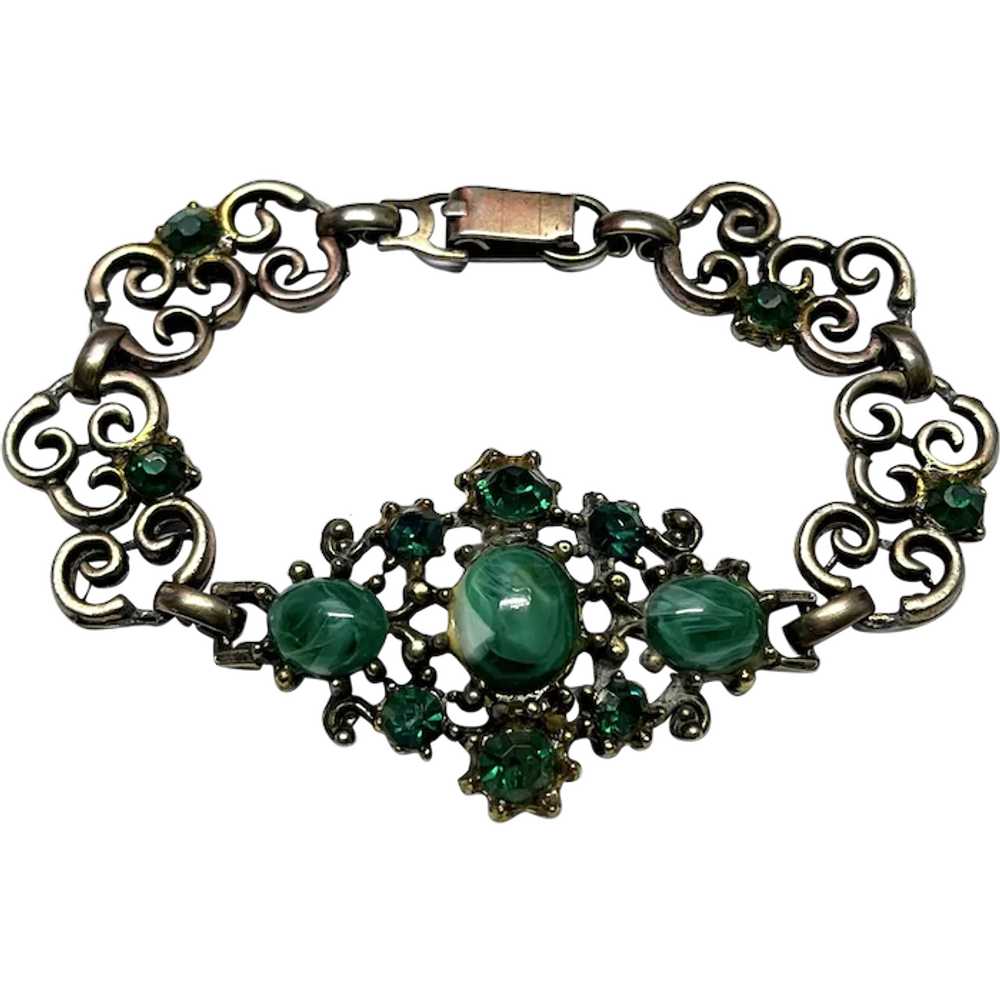 Vintage Green Glass Bracelet - image 1