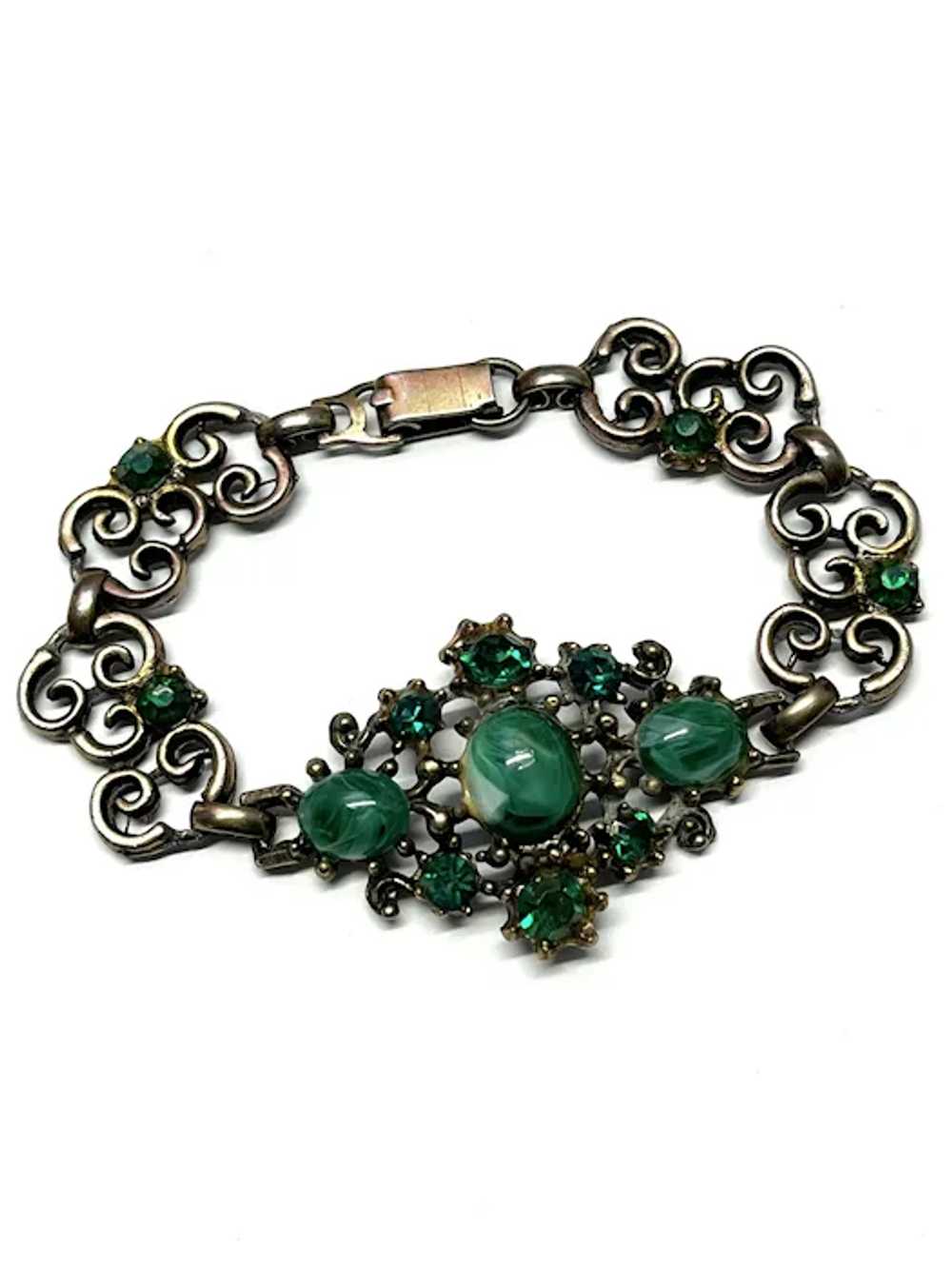 Vintage Green Glass Bracelet - image 2