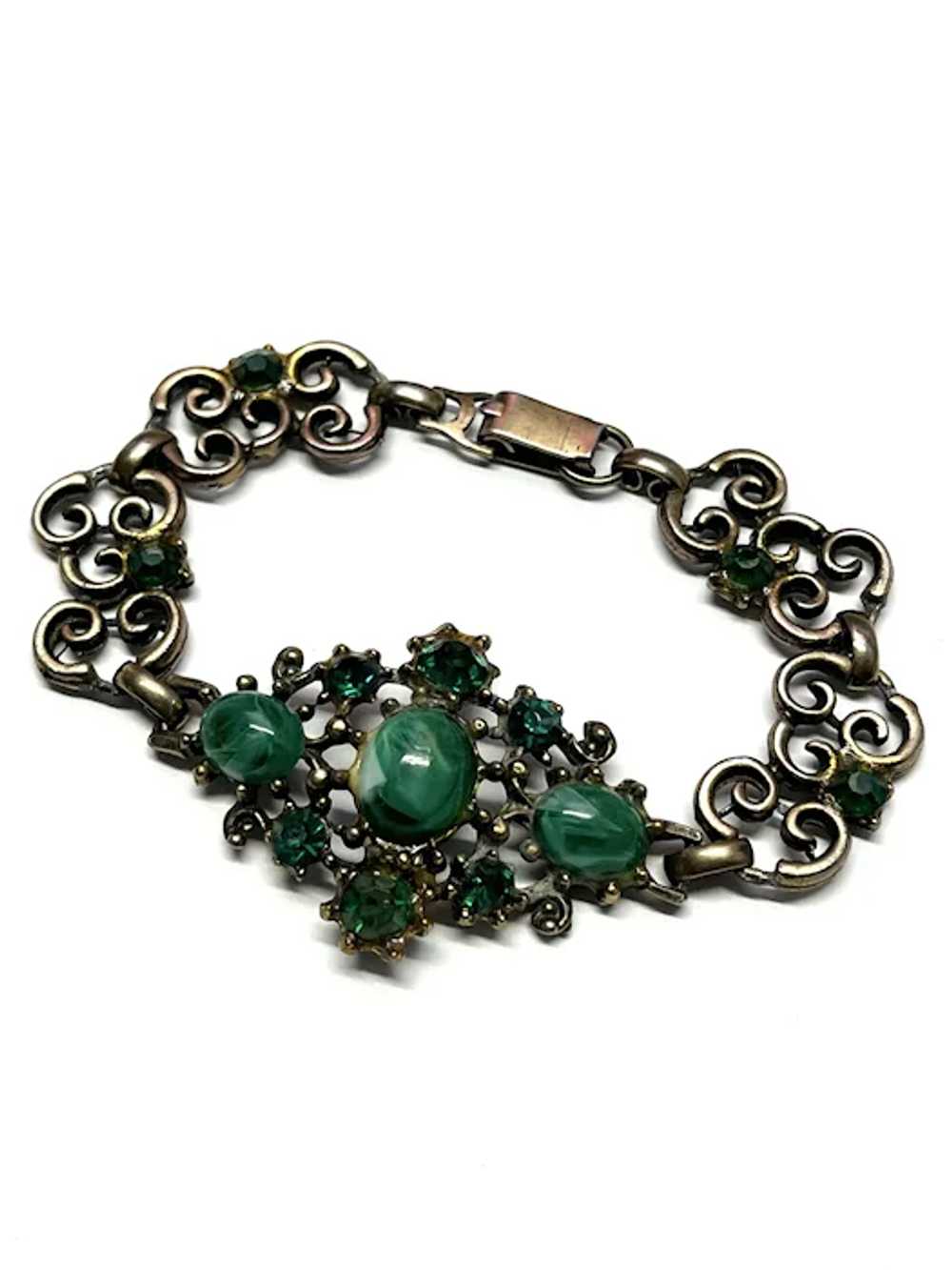 Vintage Green Glass Bracelet - image 3