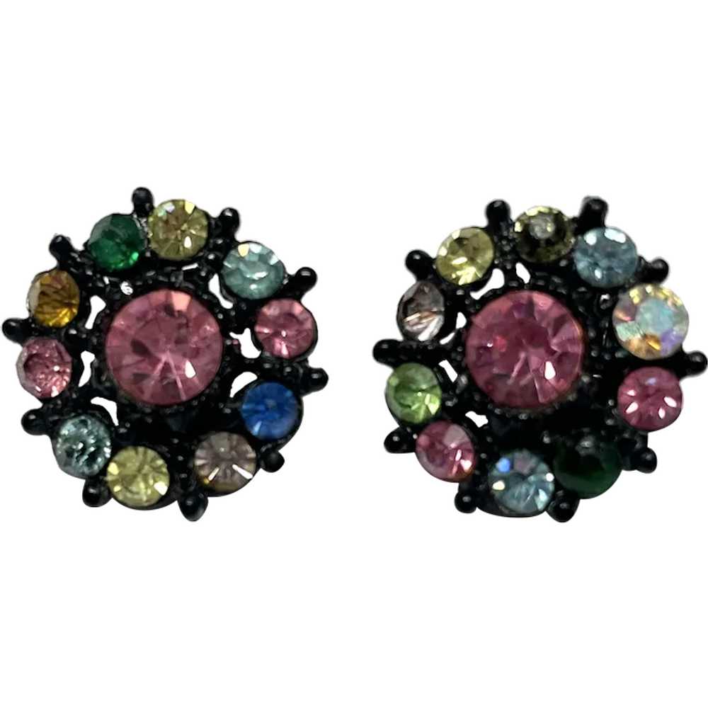 Vintage Multi Color Rhinestone Earrings - image 1