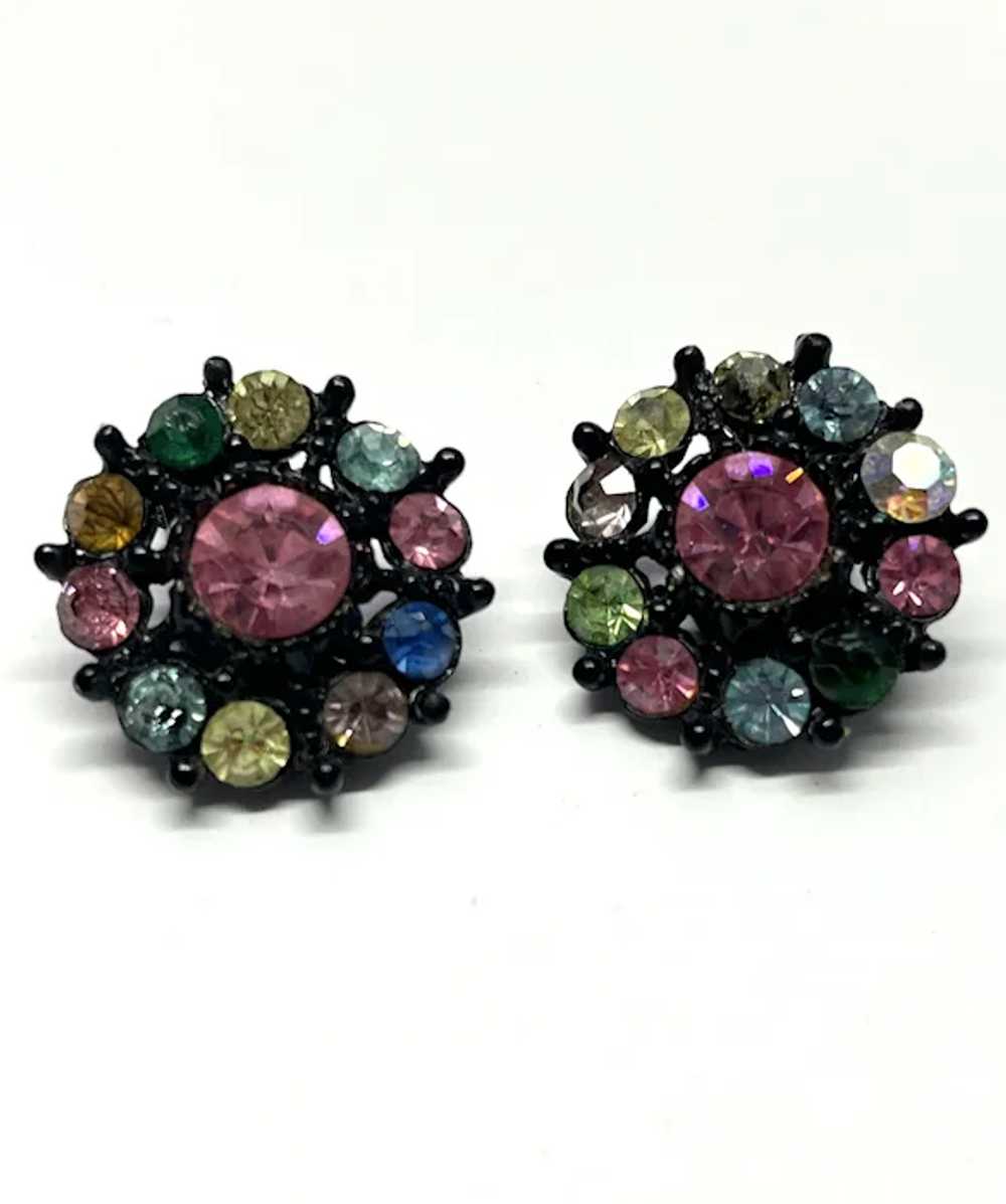 Vintage Multi Color Rhinestone Earrings - image 2