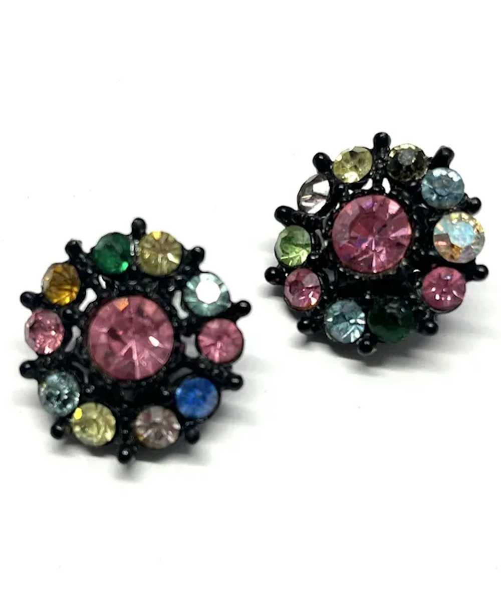 Vintage Multi Color Rhinestone Earrings - image 3