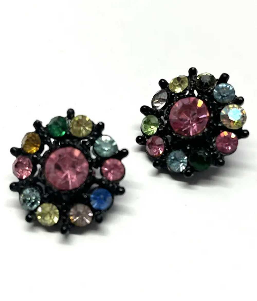Vintage Multi Color Rhinestone Earrings - image 4