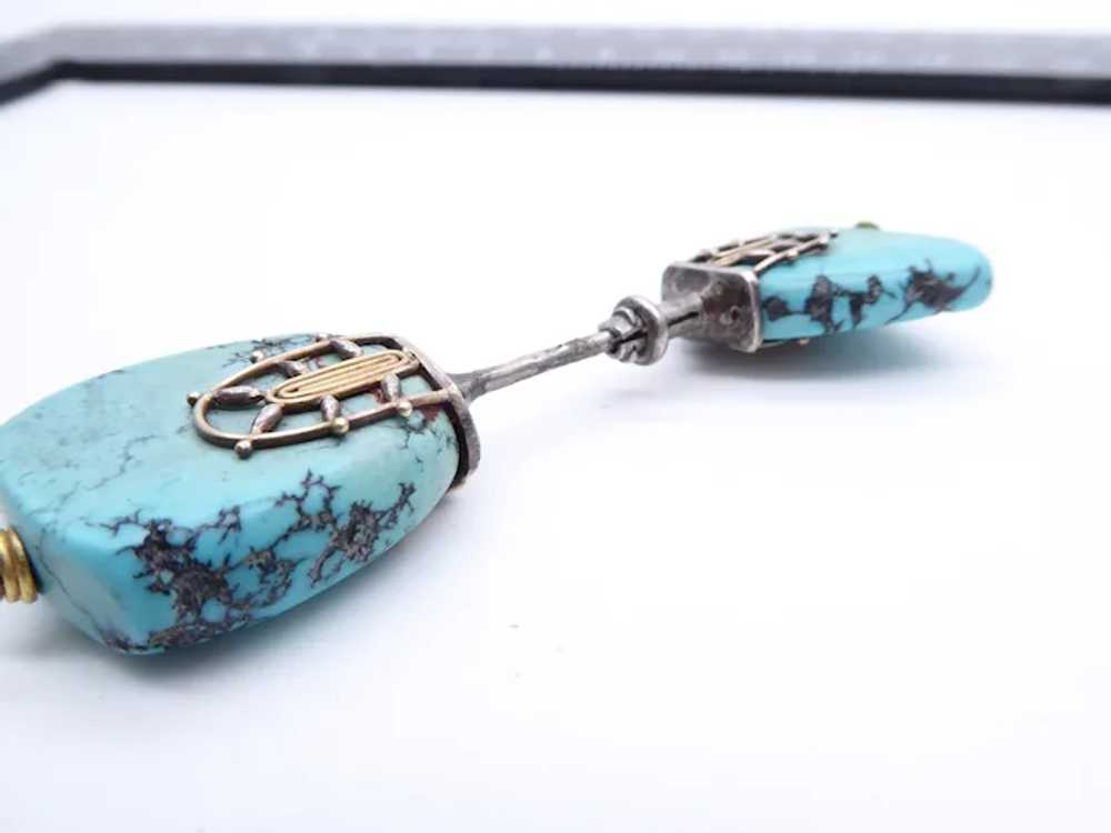 Antique Art Deco Natural Turquoise Silver Gold Ja… - image 10