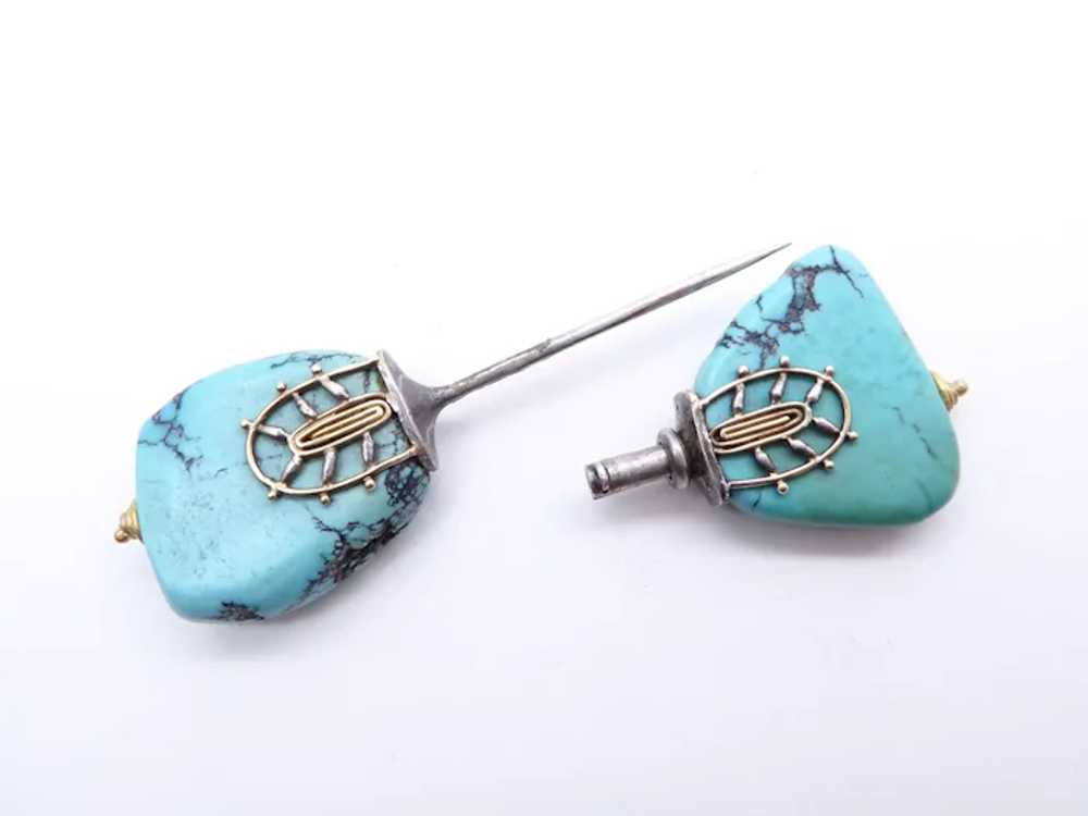 Antique Art Deco Natural Turquoise Silver Gold Ja… - image 11