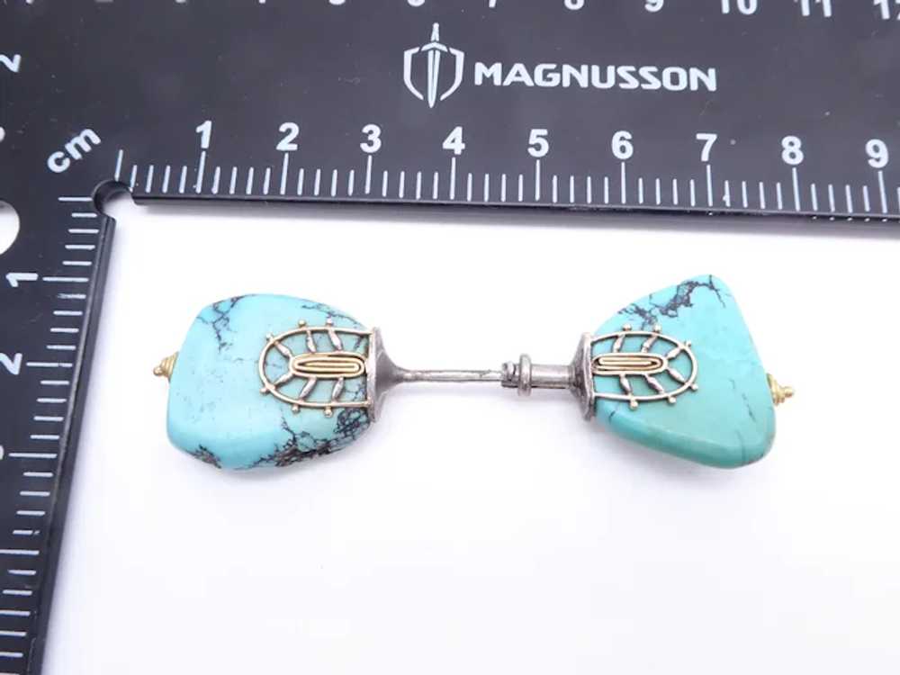 Antique Art Deco Natural Turquoise Silver Gold Ja… - image 12