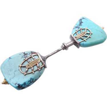 Antique Art Deco Natural Turquoise Silver Gold Ja… - image 1