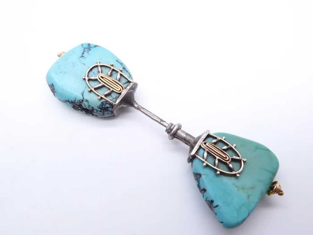 Antique Art Deco Natural Turquoise Silver Gold Ja… - image 2