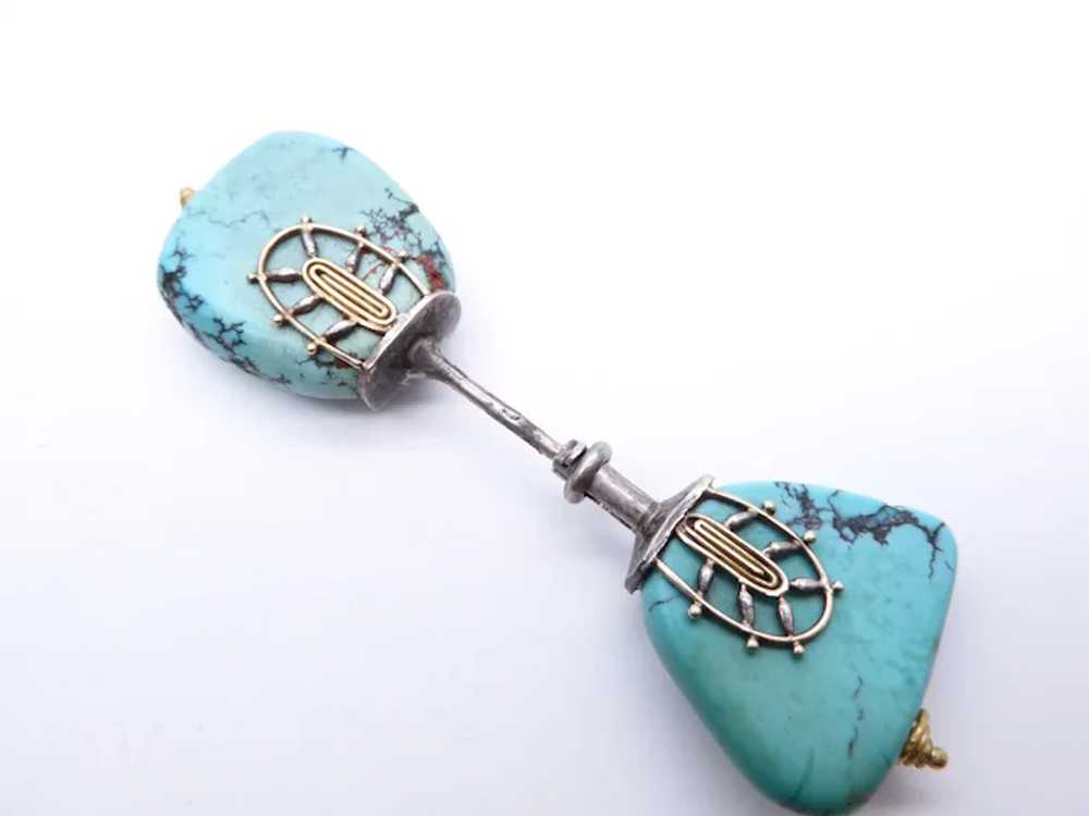 Antique Art Deco Natural Turquoise Silver Gold Ja… - image 3