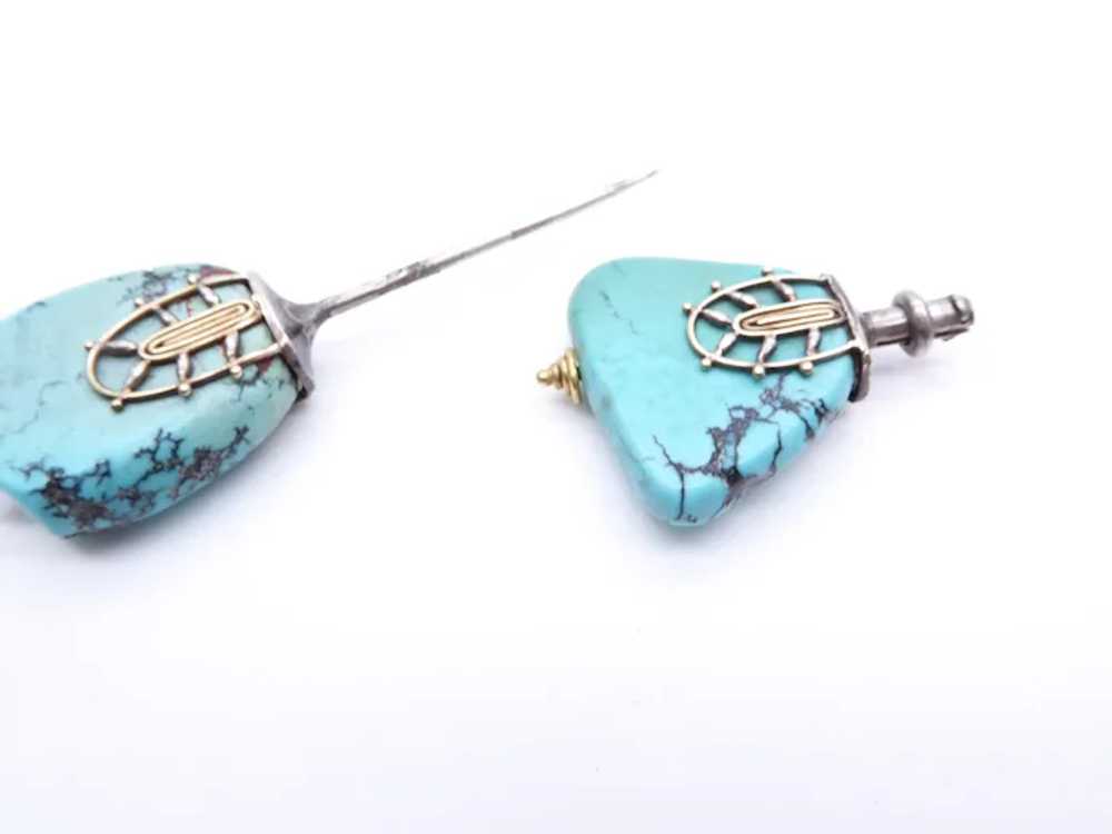 Antique Art Deco Natural Turquoise Silver Gold Ja… - image 4