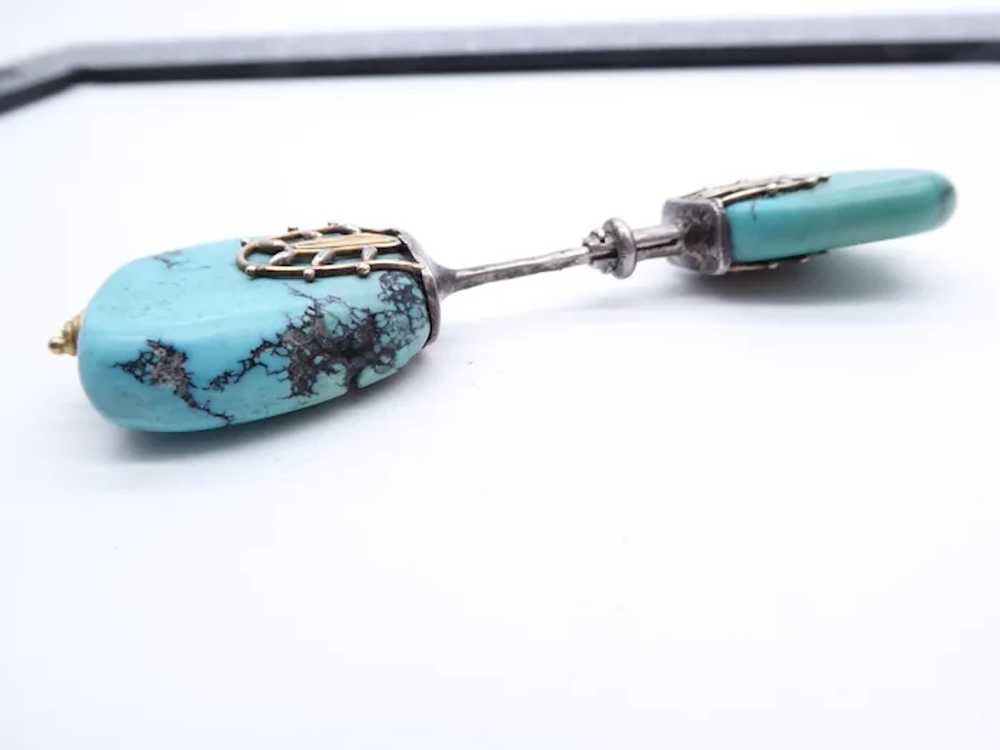 Antique Art Deco Natural Turquoise Silver Gold Ja… - image 5