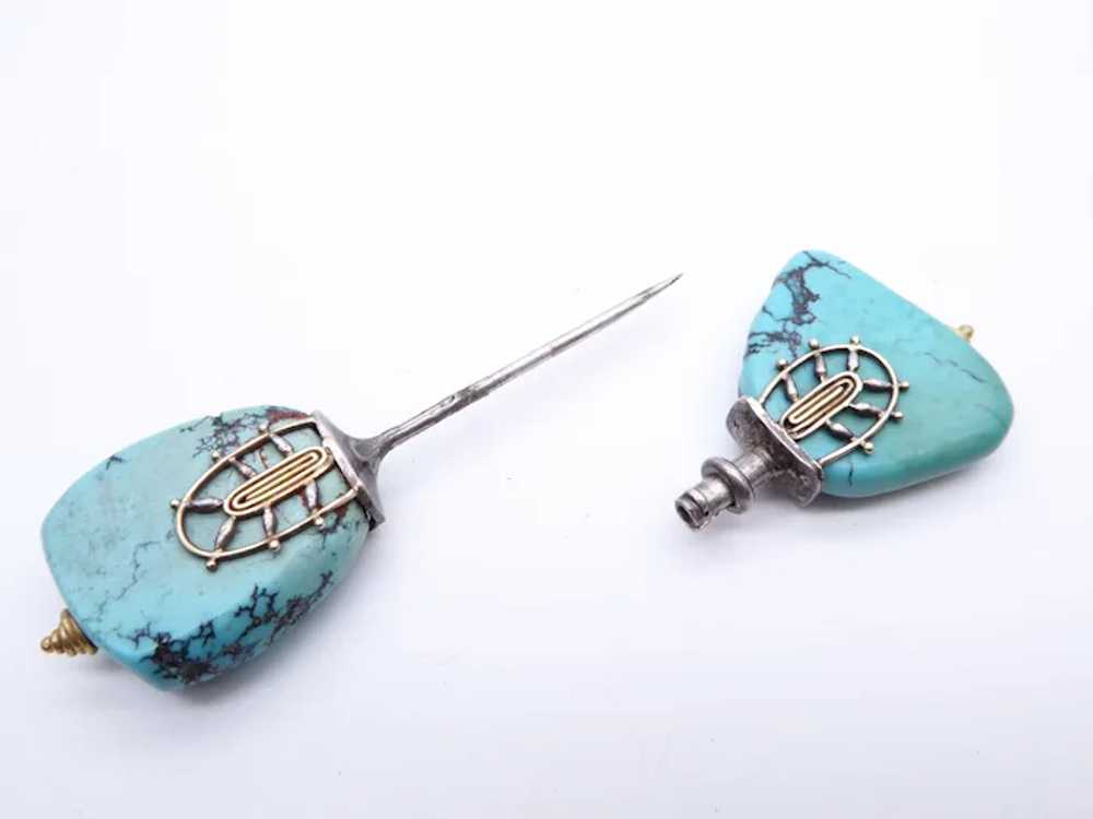 Antique Art Deco Natural Turquoise Silver Gold Ja… - image 6