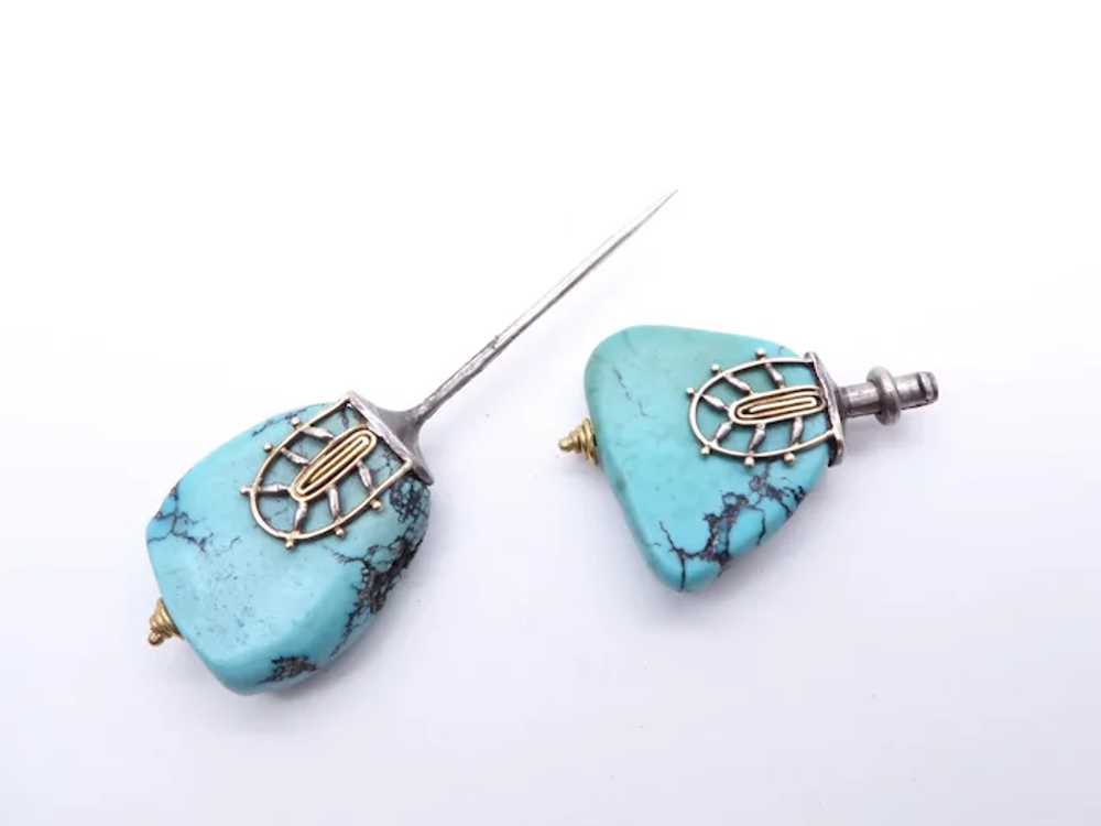 Antique Art Deco Natural Turquoise Silver Gold Ja… - image 7