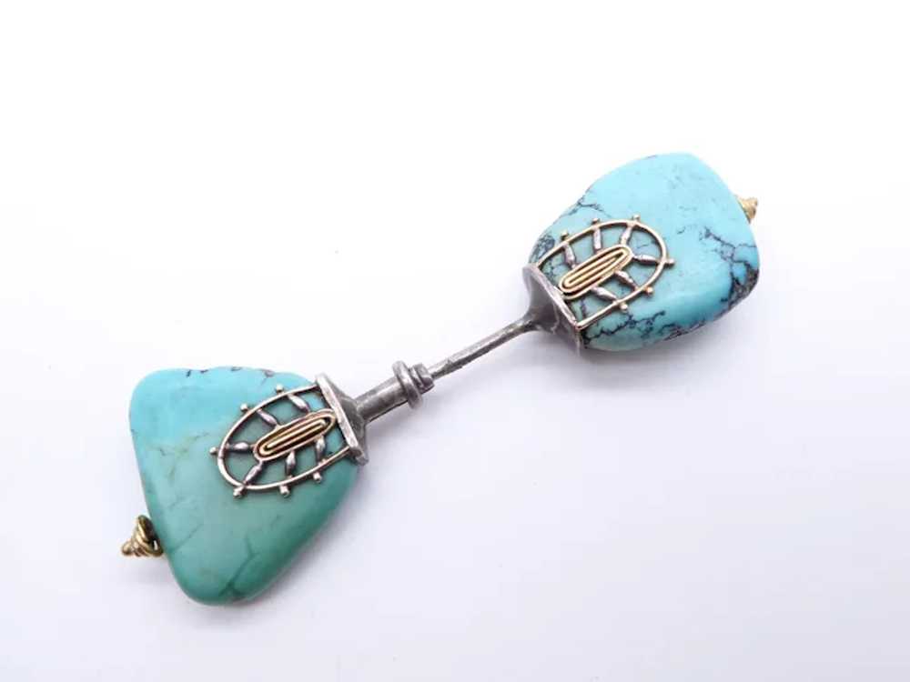 Antique Art Deco Natural Turquoise Silver Gold Ja… - image 8