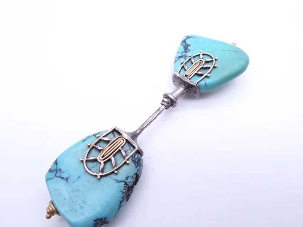 Antique Art Deco Natural Turquoise Silver Gold Ja… - image 9