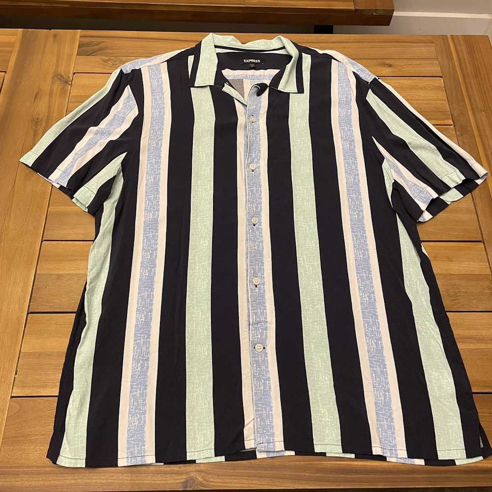 Express Express Rayon Button Striped Short Sleeve… - image 1