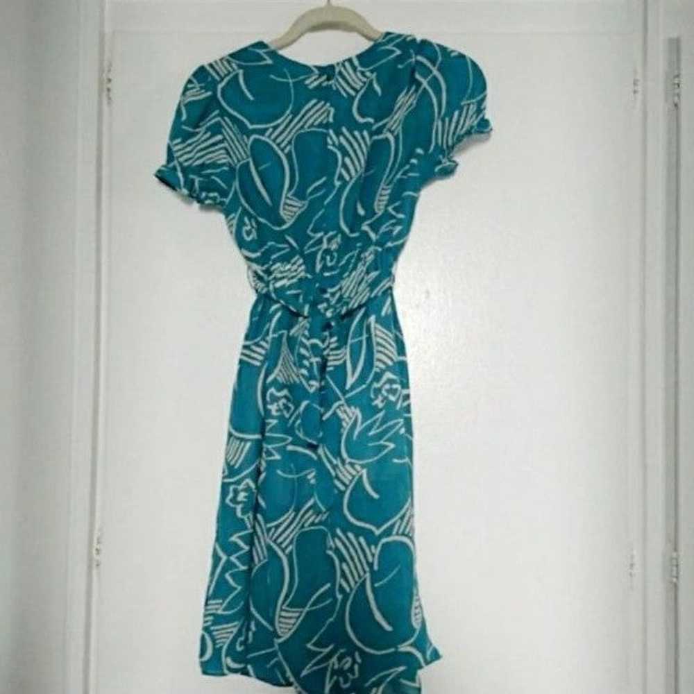 Vintage Teal Blue Tulip Print Dress - image 4