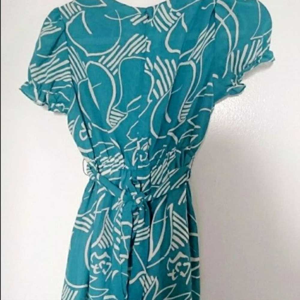 Vintage Teal Blue Tulip Print Dress - image 5
