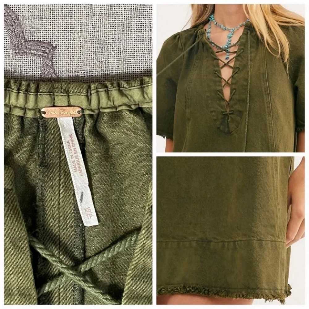 Free People Boho Delight Lace Up Green Denim Dres… - image 10