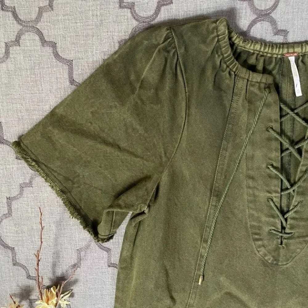 Free People Boho Delight Lace Up Green Denim Dres… - image 11