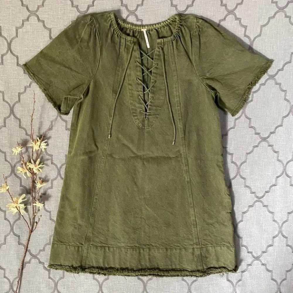Free People Boho Delight Lace Up Green Denim Dres… - image 2