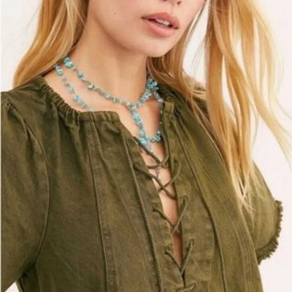 Free People Boho Delight Lace Up Green Denim Dres… - image 5