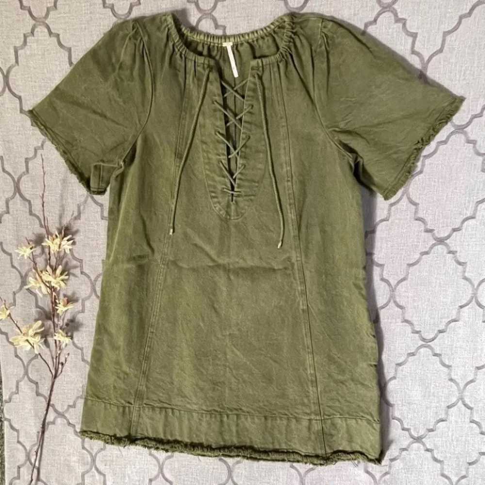 Free People Boho Delight Lace Up Green Denim Dres… - image 8