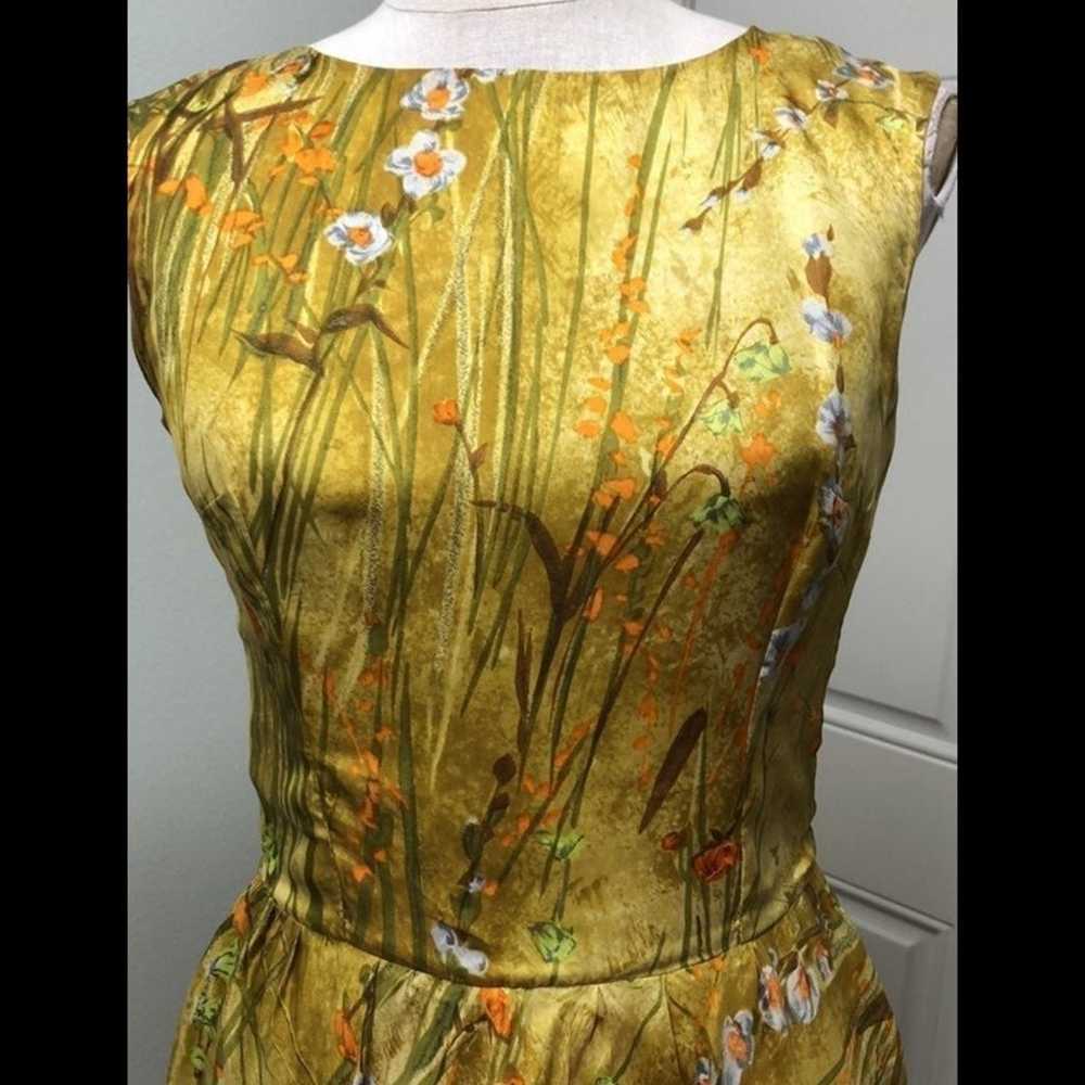 Vintage Charteuse Floral Fit and Flare Midi Dress… - image 3