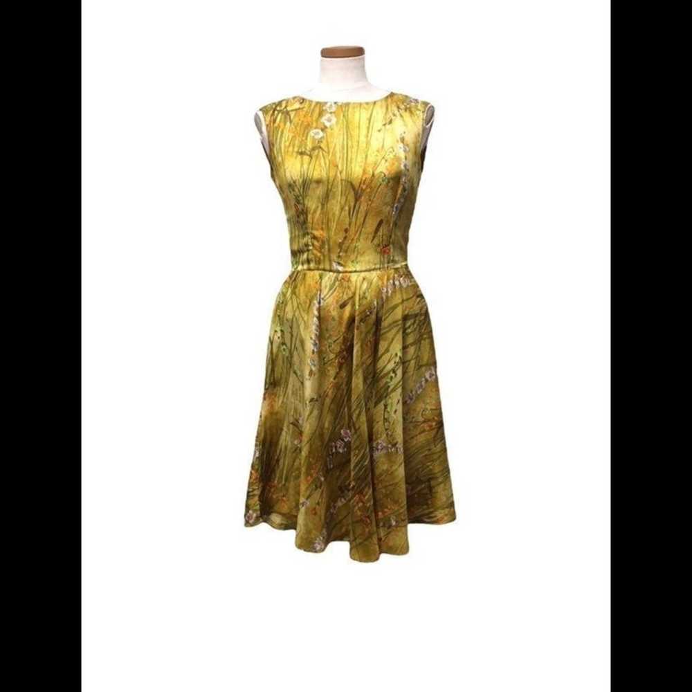 Vintage Charteuse Floral Fit and Flare Midi Dress… - image 6