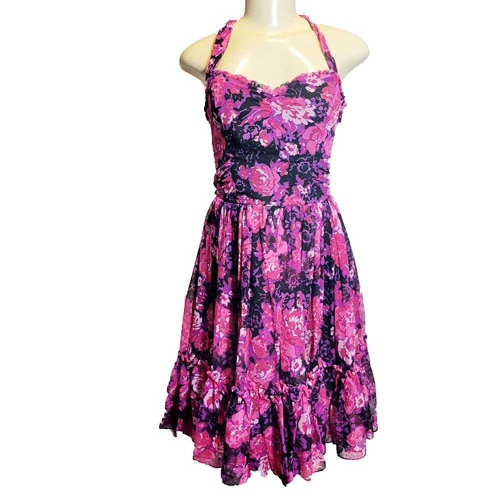 Vintage Betsey Johnson Silk Floral Sweetheart Hal… - image 1