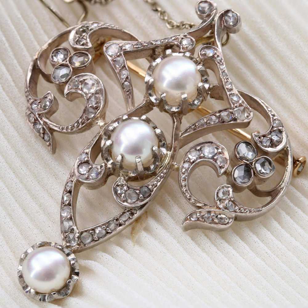 Vintage Antique Diamond and Pearl Brooch - image 10