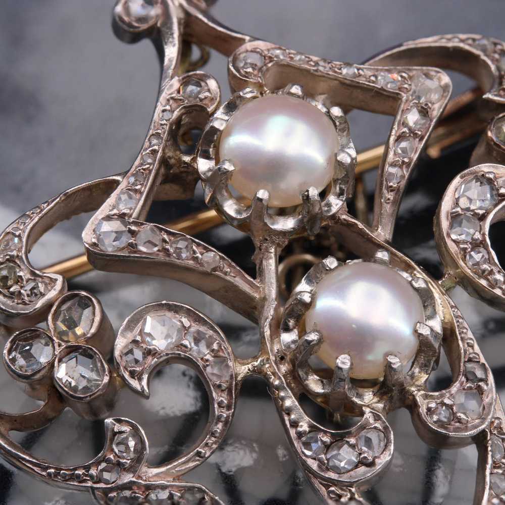 Vintage Antique Diamond and Pearl Brooch - image 12