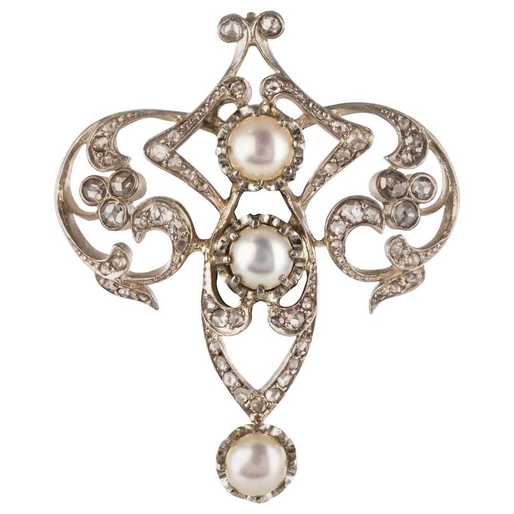 Vintage Antique Diamond and Pearl Brooch - image 1