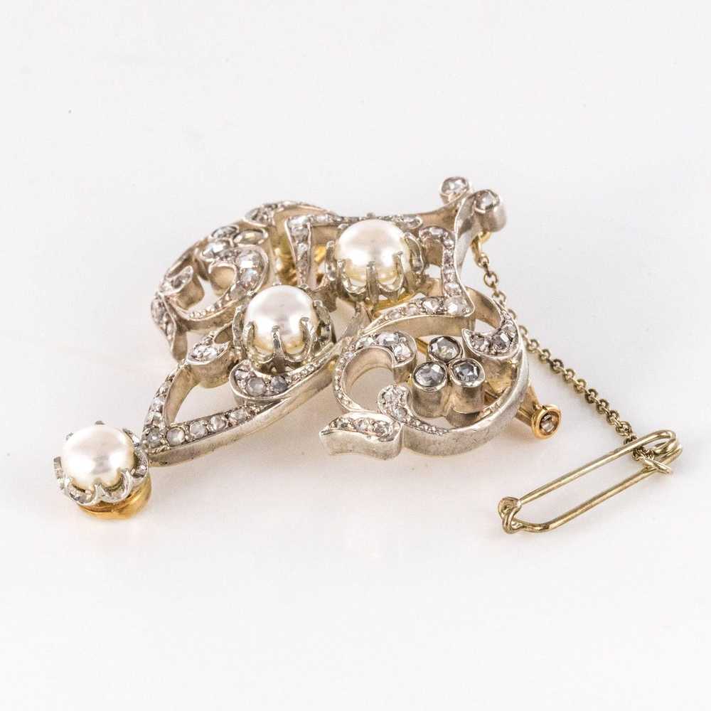 Vintage Antique Diamond and Pearl Brooch - image 3
