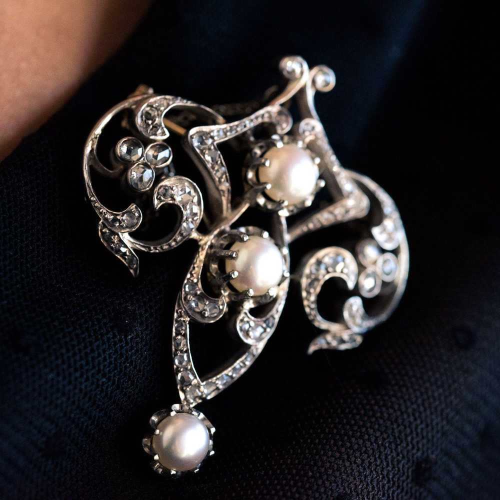 Vintage Antique Diamond and Pearl Brooch - image 9