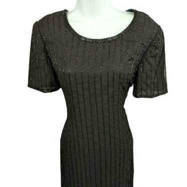 JMD Vintage Beaded Black Chiffon Dress Size S - image 1