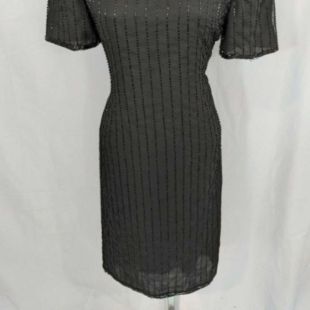 JMD Vintage Beaded Black Chiffon Dress Size S - image 2