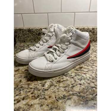 Fila Classic White Leather High Top Basketball Shoes Vintage 14 OG White Red