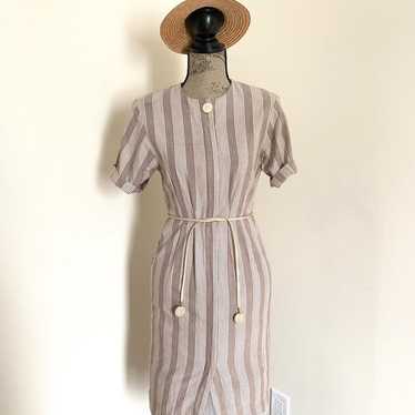 Vintage White Striped Cotton Dress - image 1