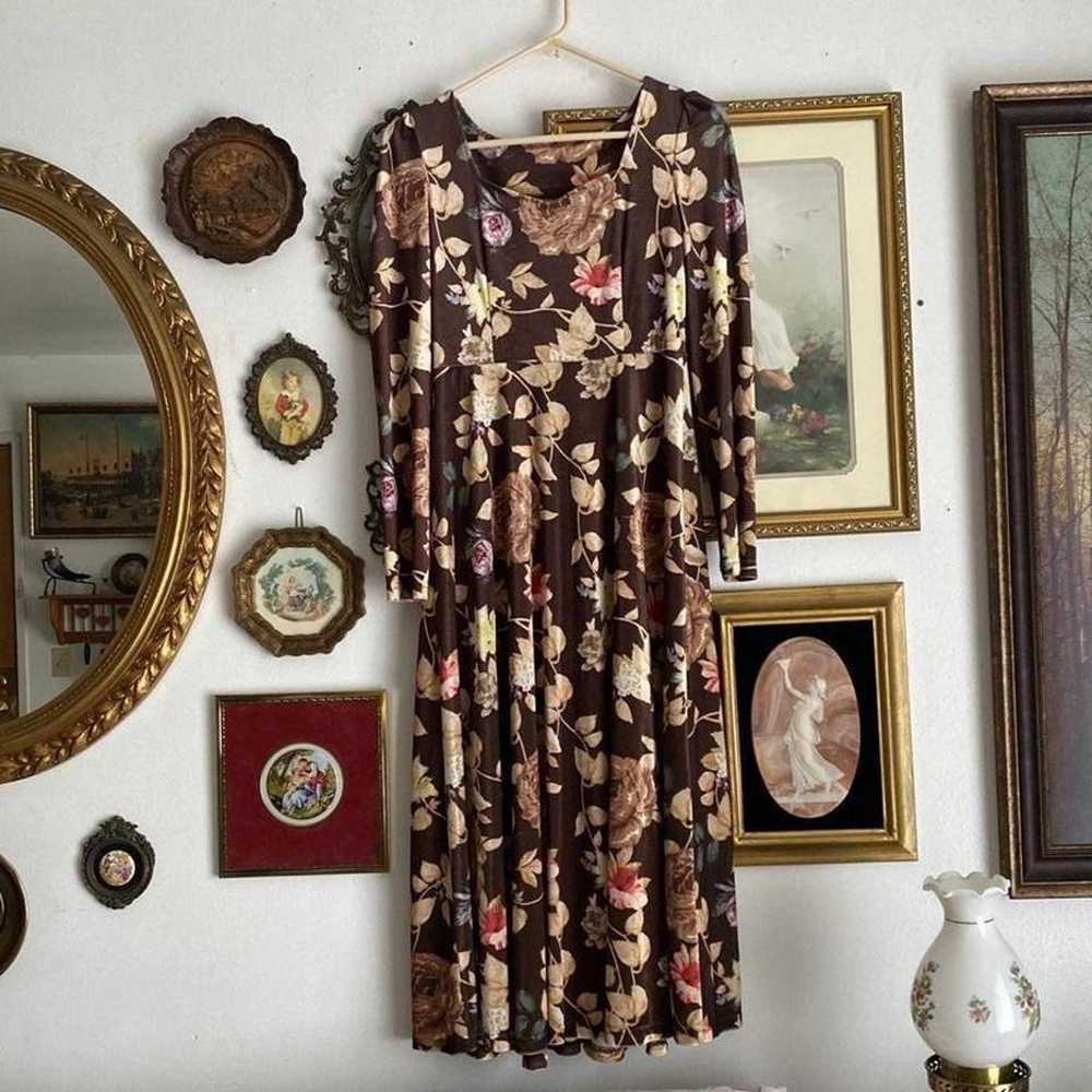 Vintage velvet floral dress, cottagecore dress, v… - image 2
