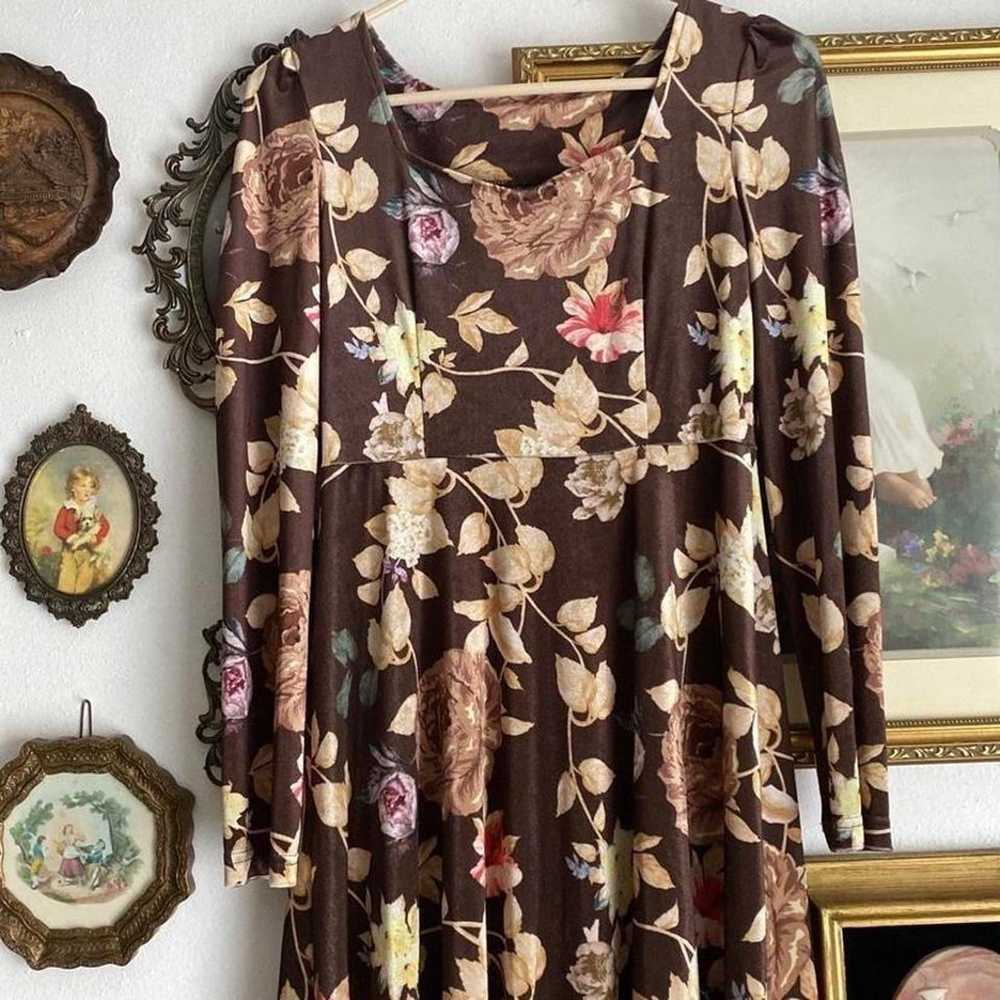 Vintage velvet floral dress, cottagecore dress, v… - image 3