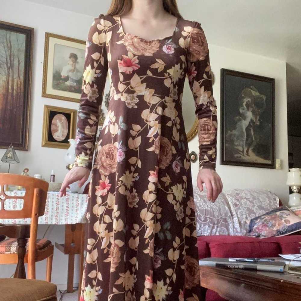 Vintage velvet floral dress, cottagecore dress, v… - image 4