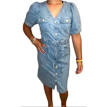 Women's Levi's Denim Blue Jean Button Up Belted S… - image 1