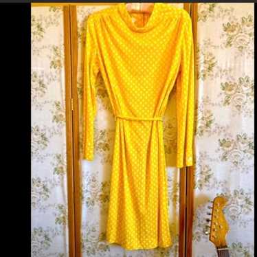 Vintage 60s/70s Yellow Polka Dot Dress - image 1